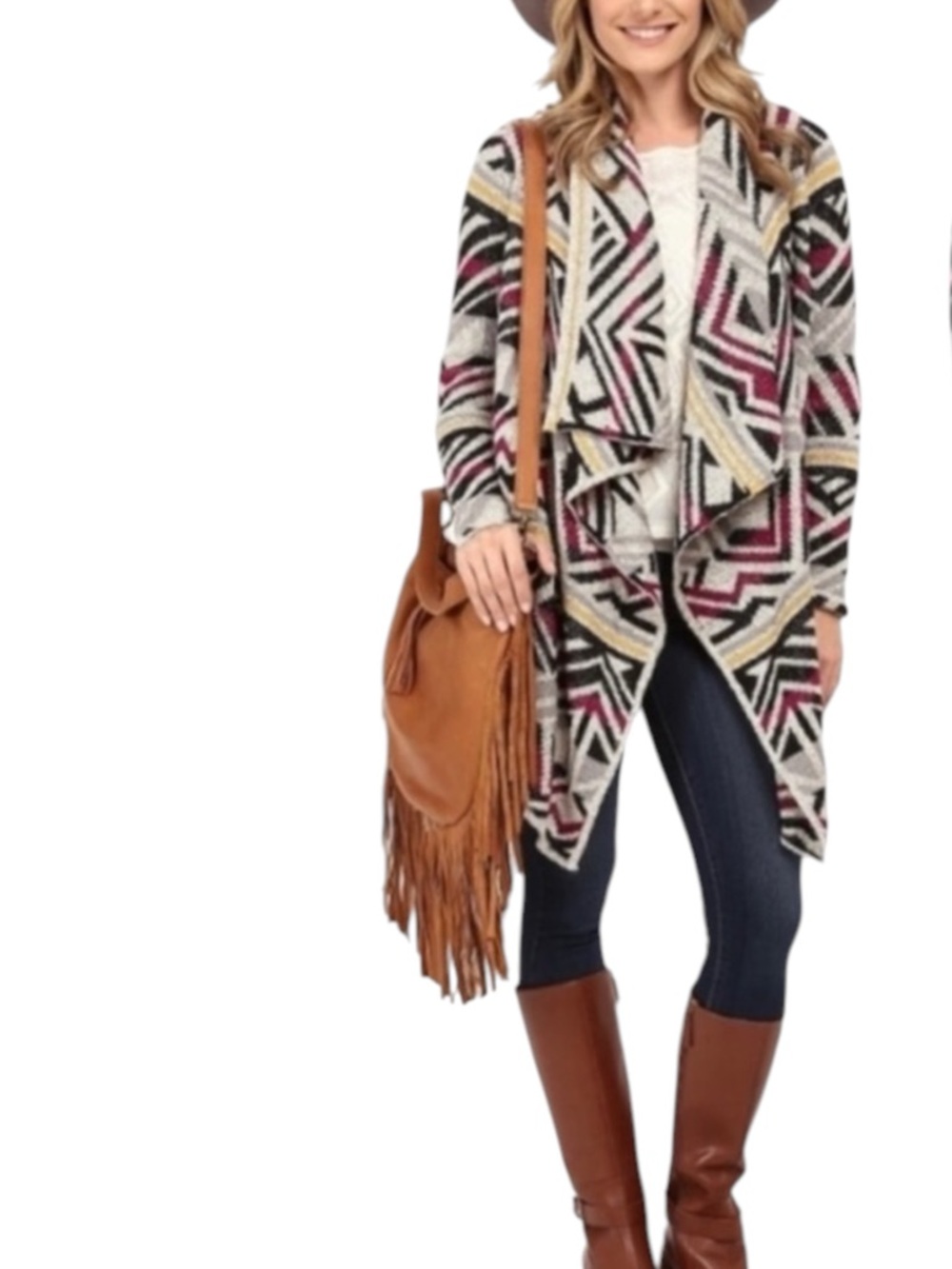 LUCKY BRAND Intarsia Cozy Wrap Open Front Cardigan Southwestern Sweater Size S